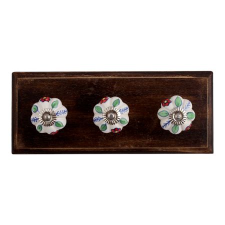 Red Dahlia Ceramic Wooden Hooks